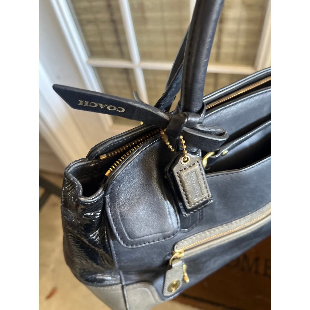 COACH Poppy Colorblock Black Green Leather Purse Satchel Crossbody Handbag - Picture 6 of 8